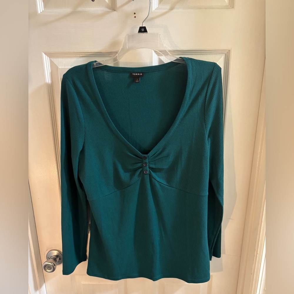 TORRID Teal Long-Sleeve V-Neck Top